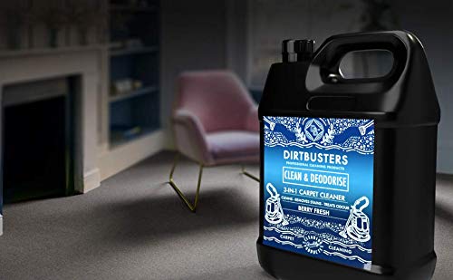 Dirtbusters Fórmula Concentrada 3 en 1 Limpia y Desodoriza Moquetas y Tapizados. Elimina y Neutraliza los Malos Olores. Apto para Aspiradoras y Materiales Delicados. Aroma a Frutos Rojos 1 x 5 Litros