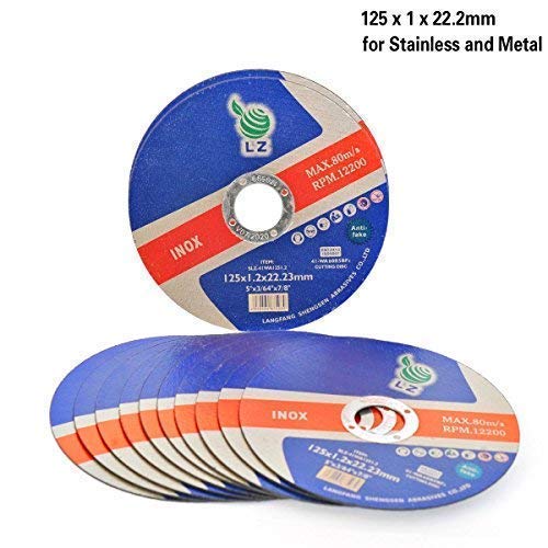Disco de Corte Metal 125mm x 1mm x 22mm por LZ - pack de 10, para amoladora angular, ULTRA DELGADO, DURADERO, RPM 12200, 80M/S (10)