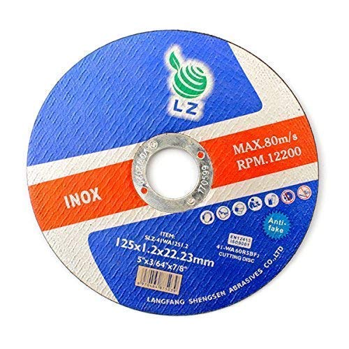 Disco de Corte Metal 125mm x 1mm x 22mm por LZ - pack de 10, para amoladora angular, ULTRA DELGADO, DURADERO, RPM 12200, 80M/S (10)