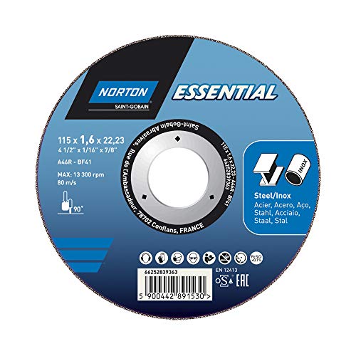 Disco de Corte Plano para METAL INOX-Norton Essential-115x1.6x22.23