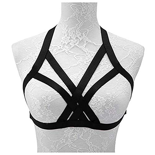 Disfraz de mujer coqueteando Elástico Bikini Arnés Sujetador Halter Cupless Jaula Sujetador Ahueca hacia fuera Strappy Crop Top Cuerpo Cadena de joyería Lencería Ropa interior Bralette Cuerpo Pecho Ar