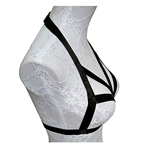 Disfraz de mujer coqueteando Elástico Bikini Arnés Sujetador Halter Cupless Jaula Sujetador Ahueca hacia fuera Strappy Crop Top Cuerpo Cadena de joyería Lencería Ropa interior Bralette Cuerpo Pecho Ar