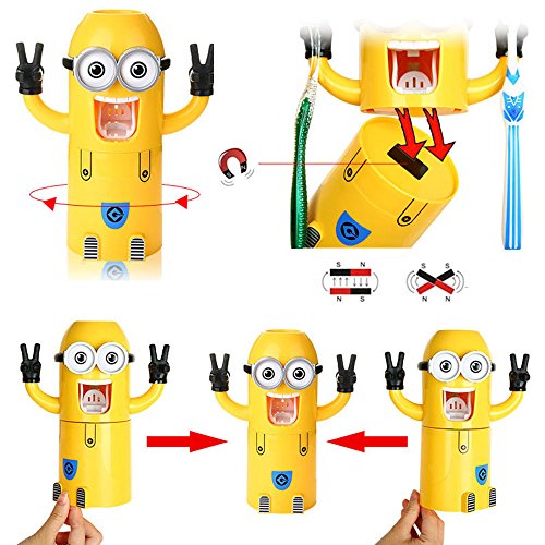Dispensador automático de pasta de dientes con soporte para cepillos, diseño de Minion de la película "Gru, mi villano favorito"