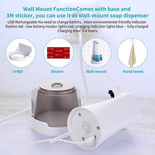 Dispensador Automático, Dispensador de Jabón USB Recargable de 350 ml con Sensor de Infrarrojos, Equipado con Toallas Especiales y Soporte de Pared Dispensador Jabon