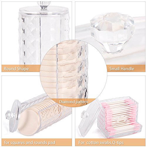 Dispensador de almohadilla de algodón y soporte para brotes de algodón Organizador Caja de almacenamiento bastoncillos de algodón Almohadilla de algodón Q-Tips Almacenamiento transparente con tapa