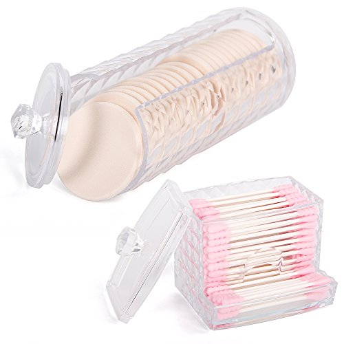 Dispensador de almohadilla de algodón y soporte para brotes de algodón Organizador Caja de almacenamiento bastoncillos de algodón Almohadilla de algodón Q-Tips Almacenamiento transparente con tapa