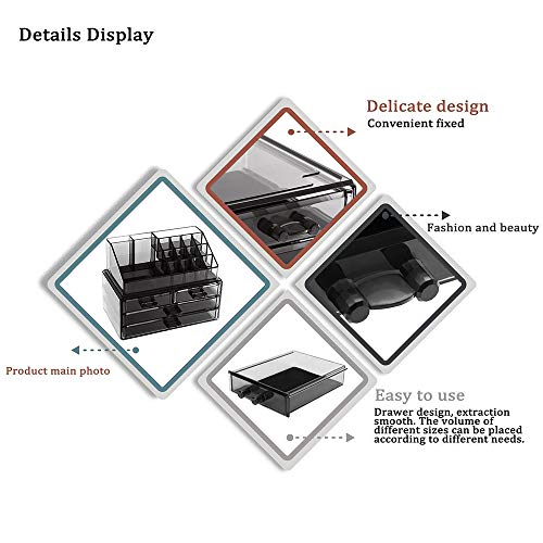 Display4top Caja acrílica Estante de maquillajes Maquillaje Cosméticos Joyería Organizador (4 Drawers Smoky Gray)