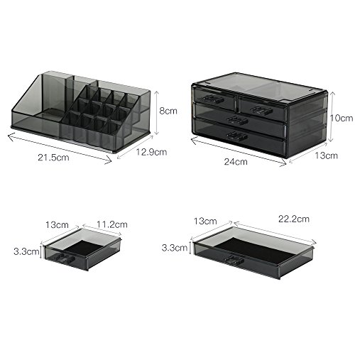 Display4top Caja acrílica Estante de maquillajes Maquillaje Cosméticos Joyería Organizador (4 Drawers Smoky Gray)