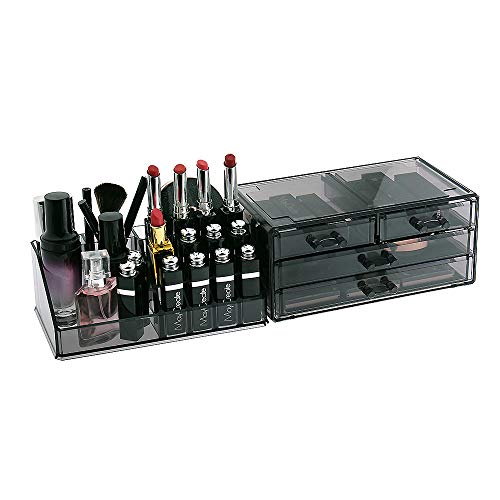 Display4top Caja acrílica Estante de maquillajes Maquillaje Cosméticos Joyería Organizador (4 Drawers Smoky Gray)