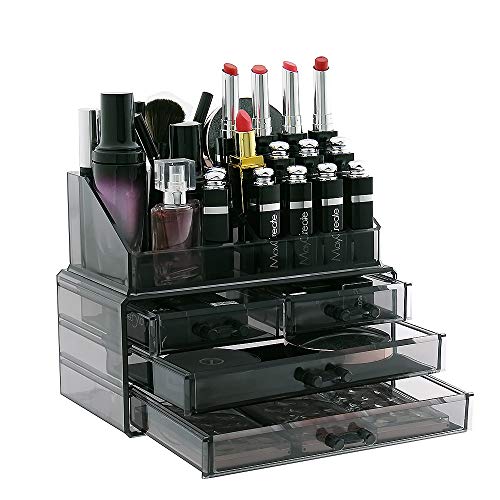 Display4top Caja acrílica Estante de maquillajes Maquillaje Cosméticos Joyería Organizador (4 Drawers Smoky Gray)