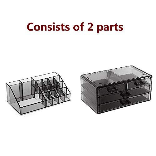 Display4top Caja acrílica Estante de maquillajes Maquillaje Cosméticos Joyería Organizador (4 Drawers Smoky Gray)