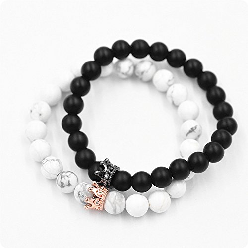 Distancia pulsera con CZ corona King & Queen Cuentas Piedra para Hombre Mujer Pareja Brazalete Pulsera de Piedra