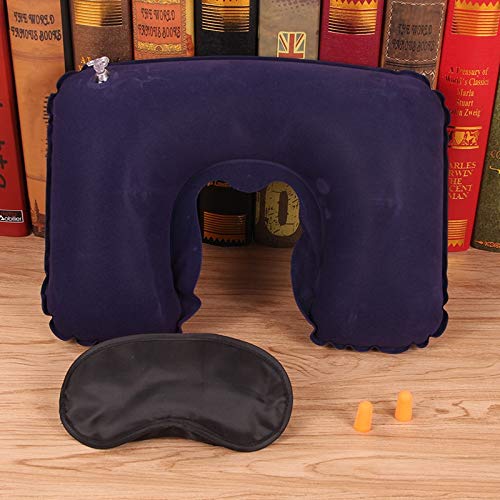 DKHF Almohada en Forma de U 3 uds U Cuello Almohada Aire Inflable Suave Cuerpo Almohada Viaje avión Cuello Relax cojín masajeador de tracción con Tapones para los oídos Venda