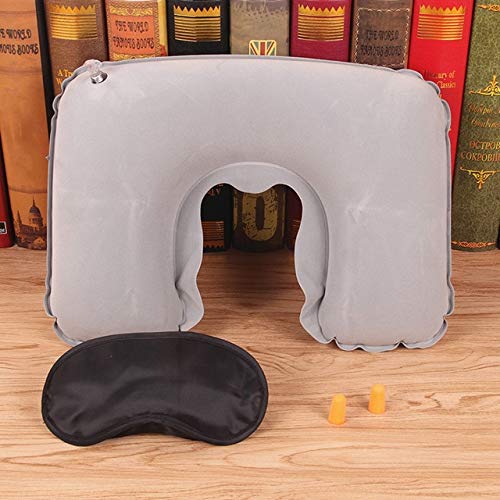 DKHF Almohada en Forma de U 3 uds U Cuello Almohada Aire Inflable Suave Cuerpo Almohada Viaje avión Cuello Relax cojín masajeador de tracción con Tapones para los oídos Venda