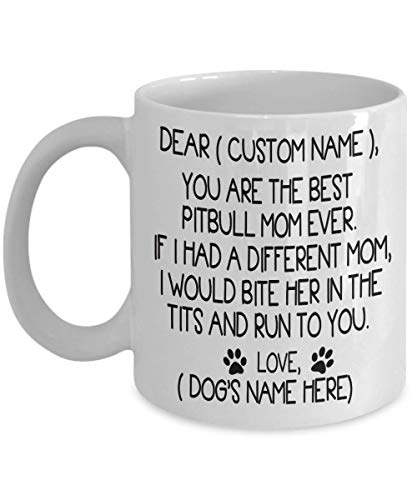 DKISEE - Taza de café personalizada con pitbull para mamá, regalo IDea para Pittie Dog Mom, mujeres su amante Pit Bull Lover taza de té Navidad 11 oz