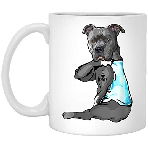 DKISEE - Tazas de cerámica divertidas y fuertes Pitbull Dog I Love Dad Tattoo Día del Padre Perro raza Lovers Regalos Tazas café té 11 oz