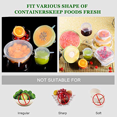 DLOPK Tapas de Silicona Elásticas, Tapas de Silicona elásticas Reutilizable, Flexible para Mantener alimento Fresco, Cuencos, latas, Recipientes, Refrigerador， 12 Tapas