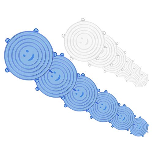 DLOPK Tapas de Silicona Elásticas, Tapas de Silicona elásticas Reutilizable, Flexible para Mantener alimento Fresco, Cuencos, latas, Recipientes, Refrigerador， 12 Tapas
