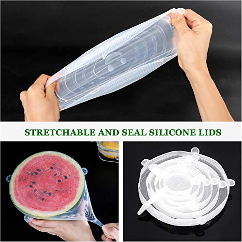 DLOPK Tapas de Silicona Elásticas, Tapas de Silicona elásticas Reutilizable, Flexible para Mantener alimento Fresco, Cuencos, latas, Recipientes, Refrigerador， 12 Tapas
