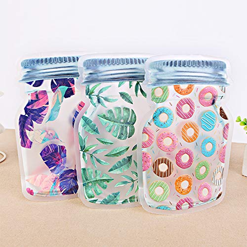 DMFSHI Bolsa De Almacenamiento De Tarros De Albañil, 18 PCS Bolsa Alimentos Reutilizable, Bolsa de Almacenamiento Impermeable a Prueba de Fugas para Bocadillos de Galletas Dulces (S, M, L)