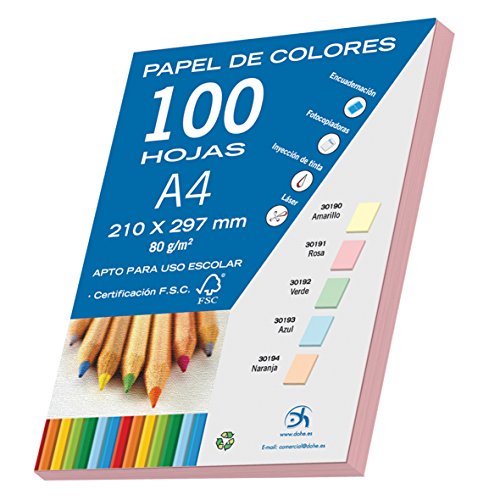 Dohe 30191 - Pack de 100 papeles A4, 80 g, color rosa pastel