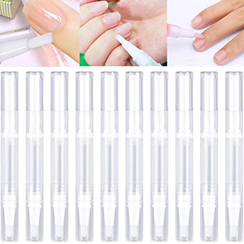 Dokpav 10pcs 3ml transparente vacío de uñas aceite Twist Pen con punta de pincel, tubo de viaje portátil Para cuticulas uñas,blanqueamiento de dientes, crecimiento de pestañas y brillo de labios