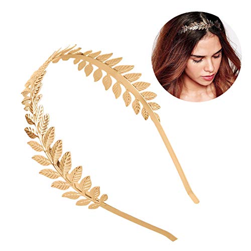 Dokpav Diadema Nupcial Dorado Hoja Tocado Barroco Vintage Accesorios Nupciales, Diadema de Hoja Dorada, Diadema de hoja de oro diosa griega diosa banda de pelo corona novia boda diadema