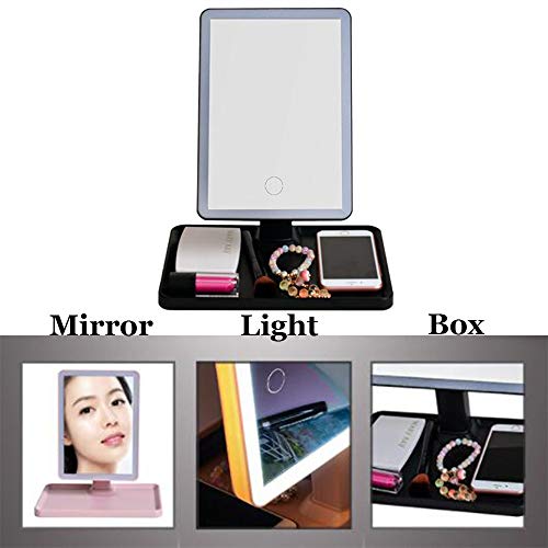 DOLA 3 en 1 Espejo de Maquillaje LED con lámpara de Escritorio Cosmética de Almacenamiento multifunción portátil Belleza Espejo para maquillarse,Rosado,Tricolorlight