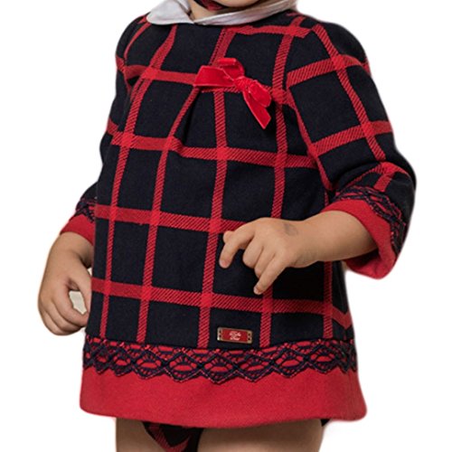 DOLCE PETIT - Vestido Bebe Navidad Braguita Y Capota bebé-niños Color: Marino Talla: 12M