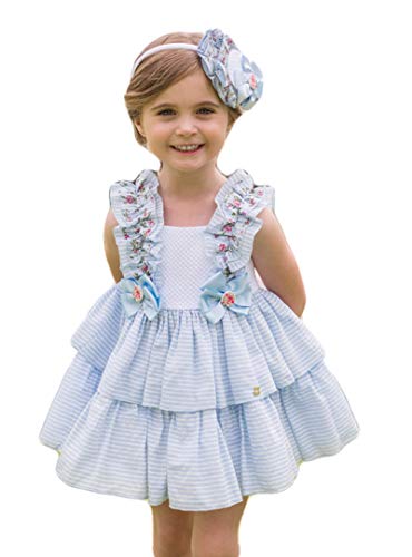 DOLCE PETIT - Vestido niña Rayas y Volantes. Niñas Color: Azul Talla: 3