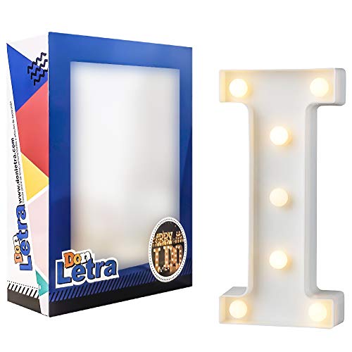 DON LETRA Letras Luminosas, 7 Bombillas de LED, Decoración del Hogar, Iluminación Decorativa para Casa, Letras Plásticos de 22cm - Letra I