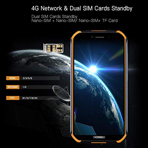 DOOGEE S40 4G Moviles Libres Resistente IP68/IP69K Impermeable Smartphone 4650mAh, Android 9.0 Telefono Movil Todoterreno 5.5’’ Cámara 8MP+5MP Dual SIM 3GB+32GB, NFC Face ID + Huella Digital - Naranja
