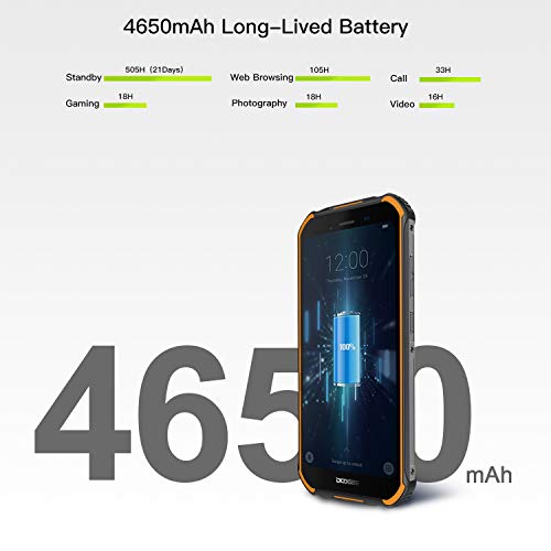 DOOGEE S40 4G Moviles Libres Resistente IP68/IP69K Impermeable Smartphone 4650mAh, Android 9.0 Telefono Movil Todoterreno 5.5’’ Cámara 8MP+5MP Dual SIM 3GB+32GB, NFC Face ID + Huella Digital - Naranja