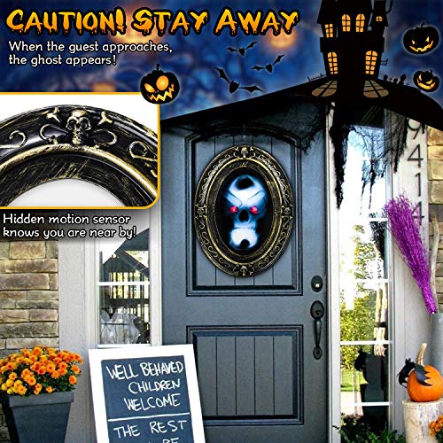 Dookey Espejo Embrujado, Aterrador Movimiento Activado Sonido Espejo, Embrujado Accesorio Luminoso para Halloween Espejo Mágico de Halloween Espejo Ovalado Negro y Dorado