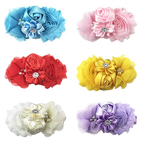 Dooppa Adorable banda para el cabello para bebés niñas con rosas y diamantes falsos (6 unidades)