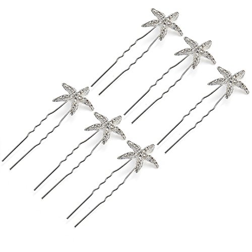 Dorquillas de Pelo, Czemo 6 piezas Pernos Pelo Cristal Estrellas de Mar Horquillas Novia Clips de Pelo Forma de U Clips