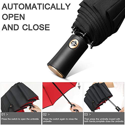 DORRISO Vogue Automático Plegable Paraguas Mujer Hombres Portátil Viajar Paraguas Antiviento Impermeable Unisexo Paraguas Rojo