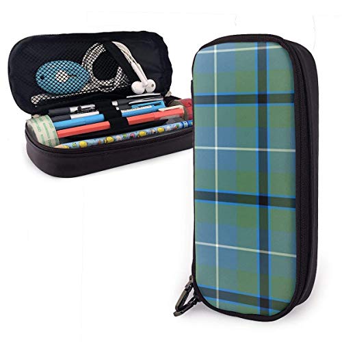 Douglas Light Blue and Green Ancient Tartan Pencil Estuche Estuche Bolígrafo de gran capacidad Estuche de maquillaje Bolsillos de papelería duraderos para estudiantes