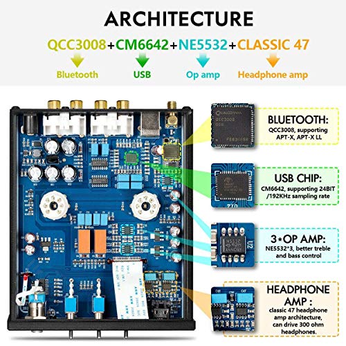 Douk Audio P1 Bluetooth 5.0 - Preamplificador para Tubos de vacío (Hi-Fi Valve Headphone Amplifier Wireless Receiver Audio Decoder Preamp USB DAC APTX)