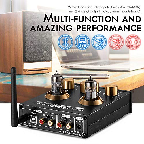 Douk Audio P1 Bluetooth 5.0 - Preamplificador para Tubos de vacío (Hi-Fi Valve Headphone Amplifier Wireless Receiver Audio Decoder Preamp USB DAC APTX)