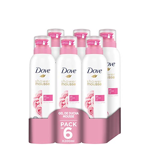 Dove Gel de Ducha Mousse y Espuma de Depilación con Aceite de Rosa - Pack de 6 x 200 ml