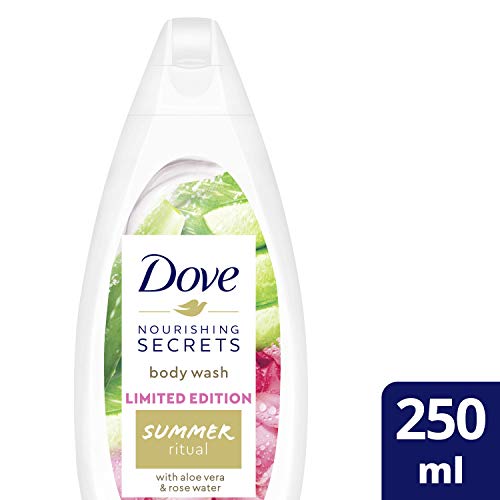 Dove - Gel de ducha para el cuidado del verano, refrescante edición limitada con aroma de aloe vera y agua de rosas, 250 ml