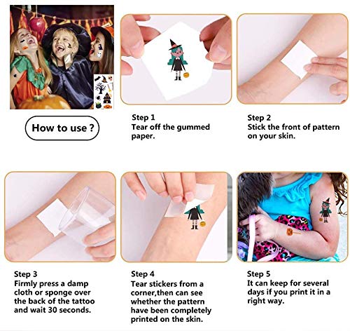 DQMOON 10 pegatinas de tatuaje de Halloween, pegatinas de tatuaje de dibujos animados para niños, fiesta de Halloween y tatuajes temporales de juego de roles