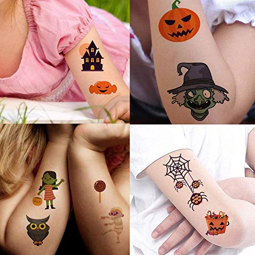 DQMOON 10 pegatinas de tatuaje de Halloween, pegatinas de tatuaje de dibujos animados para niños, fiesta de Halloween y tatuajes temporales de juego de roles