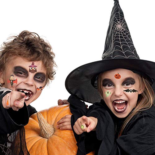 DQMOON 10 pegatinas de tatuaje de Halloween, pegatinas de tatuaje de dibujos animados para niños, fiesta de Halloween y tatuajes temporales de juego de roles