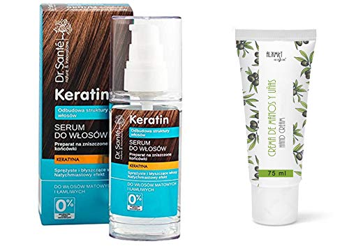 Dr. Sante Serum Aceite Capilar de Queratina (Keratina), Colágeno y Arginina 50 ml + Alkimist Professional crema de manos y uñas 75 ml