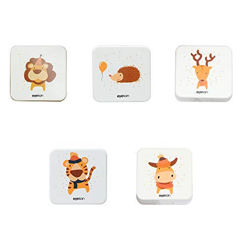 Drawihi Mini Caja Portatil Lentillas Twin Estuche para Gafas y lentillas Caja de Lentes Viaje para Lentes de Contacto Tamano de Bolsillo con para lentillas, para líquidos y Pinzas(Erizo Cuadrado)