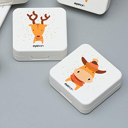 Drawihi Mini Caja Portatil Lentillas Twin Estuche para Gafas y lentillas Caja de Lentes Viaje para Lentes de Contacto Tamano de Bolsillo con para lentillas, para líquidos y Pinzas(Erizo Cuadrado)