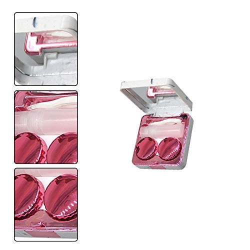 Drawihi Mini Caja Portatil Viaje Gafas Y Lentillas Elegante para Mármol Cuadrado Lentes De Contacto Tamano De Bolsillo(Rosa Roja)