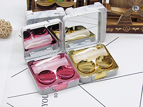Drawihi Mini Caja Portatil Viaje Gafas Y Lentillas Elegante para Mármol Cuadrado Lentes De Contacto Tamano De Bolsillo(Rosa Roja)